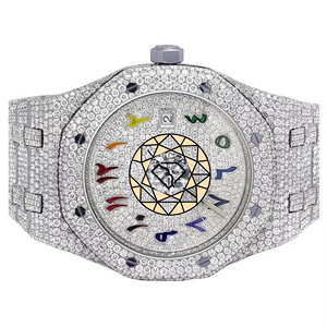 Reloj de pulsera personalizado con diamantes, esfera colorida con números arábigos, brazalete llamativo, reloj de lujo para hombre, regalo. - Product Image 1
