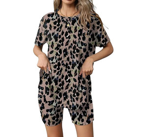 Best Quality Comfortable Women Summer Vacation Outfits Lace Ankle Button Crew Neck Top for Sets 100% Cotton Breathable 2 Piece - Product Image 1