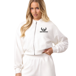 Ensemble sweat à capuche court et short blanc imprimé pour femme, toucher doux, décontracté, pour la détente, le fitness et le sport - Product Image 2