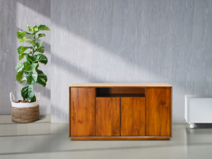 Meuble de rangement latéral moderne en teck indonésien nordique à 4 portes, durable, en bois massif, pour le salon - Product Image 1
