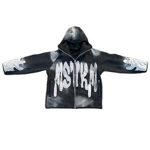 Streetwear personnalisé en coton éponge française délavé à l'acide sweat à capuche vintage de haute qualité en polaire vierge pour hommes - Product Image 5