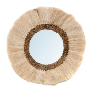 Espejo de Pared Redondo Tejido con Flecos de Ratán, Espejo Decorativo Colgante, Decoración Boho para Habitación de Playa - Product Image 1