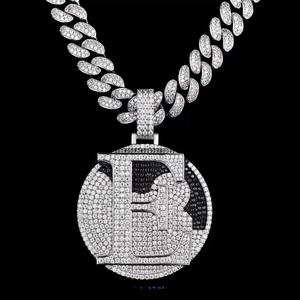 Colgante de Plata 925 Personalizado con Letra, Colgante Redondo Grande, Joyería Hip Hop, Colgante de Dos Tonos con Cadena de Eslabones, Joyería Personalizada - Product Image 4