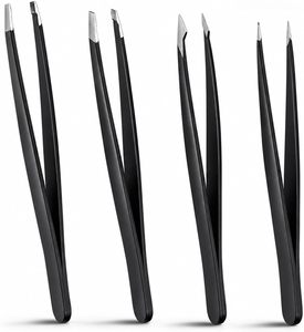 Ensemble de pinces à sourcils courbées en acier inoxydable sans soudure, étui en PU, pointes inclinées, pinces de précision durables, classiques - Product Image 1