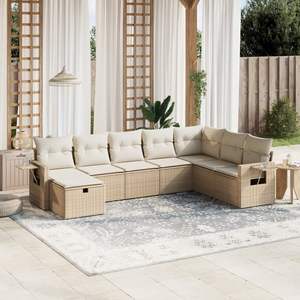 Grand ensemble de canapés de jardin en polyrotin beige avec structure en acier, housses amovibles incluses - Product Image 1