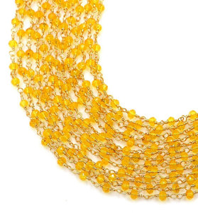 Yellow Beaded <b>Necklace</b> Layered Gold Chain Faceted Crystal Multi Strand Boho <b>Statement</b> Jewelry Wholesale Bulk - Product Image 1