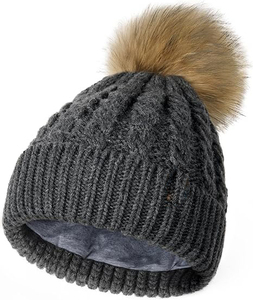 Bonnet unisexe en tricot côtelé de couleur unie, 100 % acrylique, ajustable, pour l'hiver, décontracté, pour le cyclisme, avec pompon en fourrure et revers, pour adultes - Product Image 3