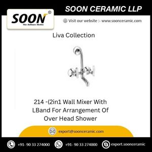 Robinet de lavabo 2-en-1 mural avec courbe en L pour l'aménagement d'une douche suspendue, en acier inoxydable poli, durable - Product Image 2