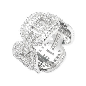 Icy Curb <b>Thick</b> Chunky Cuban Link Rhodium Plated Cluster Diamond Moissanite Statement Luxury Cocktail Hip Hop <b>Ring</b> for Women - Product Image 4
