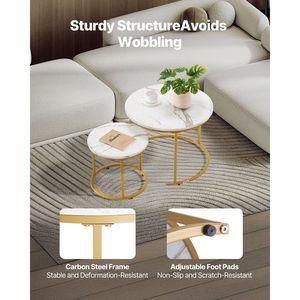 Tavoli laterali Vintage con punta di nidificazione tavolino da caffè 2 23.6 oro bianco struttura in metallo comodino per soggiorno camera da letto ufficio piccolo - Product Image 3
