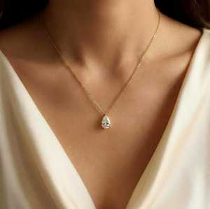 สร้อยคอจี้ทรงลูกแพร์วินเทจชุบทองคำ 14k พรีเมียม ประดับเพชรทรงลูกแพร์ 3 กะรัต E VVS เพชรเลี้ยงในห้องปฏิบัติการ รับรองโดย IGI สำหรับผู้หญิง - Product Image 3