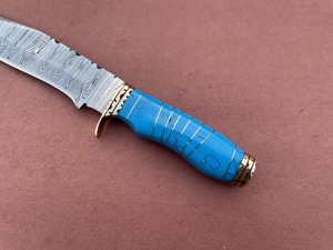 Couteau de chasse Viking Art de qualité industrielle, en acier Damas sur mesure, lame fixe ultra-affûtée de 15 pouces, manche en résine et bois, étui en cuir - Product Image 3
