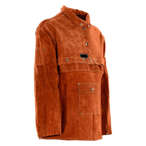 Tablier de soudeur en cuir de vachette pleine fleur avec manches en polyester, résistant aux flammes, grande taille, pour travaux lourds - Product Image 3