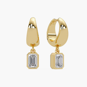 Boucles d'oreilles pendantes en or 14 carats avec diamant de laboratoire taille émeraude 1 carat, élégantes et luxueuses, pour femme, cadeau de mariage ou d'anniversaire, bijoux fins - Product Image 1