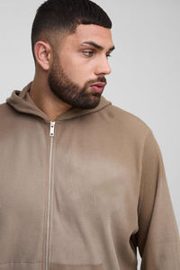 Zavi Sports Custom Men's Acid Wash Tracksuit High <b>Waffle</b> Zipper Hoodie Solid Pattern Zipper Designed Tracksuits - Product Image 3