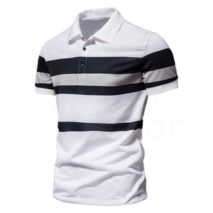 เสื้อโปโลแขนสั้นผู้ชายลำลองลายทางติดกระดุมที่คอเสื้อ - Product Image 2