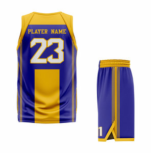 Conjunto de Uniforme de Baloncesto para Equipo, Camiseta sin Mangas con Cuello en V, Rayas Amarillas y Azules, Pantalones Cortos, Poliéster Transpirable, Unisex para Adultos, Todas las Temporadas - Product Image 5