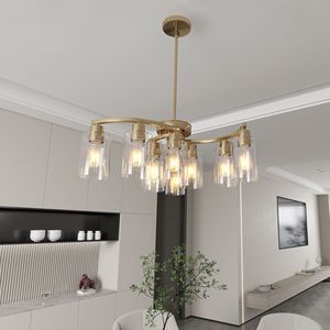 Lampadario Contemporaneo in Vetro Dorato a 9 Luci con Altezza Regolabile, Kit di Illuminazione Sospesa per Tavoli da Pranzo - Product Image 1