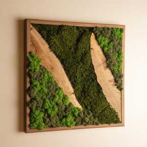 Mur végétal en mosaïque naturelle artisanale, décoration murale en bois, œuvre d'art en mousse naturelle, bosse enchantée, verdure abondante, art mural en bois - Product Image 6
