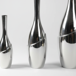 Juego de 3 jarrones de flores de aluminio fundido con baño de plata de lujo, diseño espiral cromado moderno y minimalista para decoración de hogar de lujo. - Product Image 6