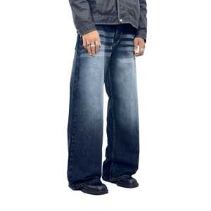 Men's Wide Leg <b>Denim</b> Pants High Waist Loose Fit Stonewashed Cotton Casual Autumn Style Solid Color Pockets - Product Image 5