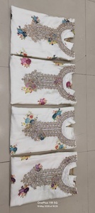 Cream Embroidered Silk Salwar Kameez Floor-Length Traditional Indian <b>Pakistani</b> <b>Wedding</b> Dress Women's Bridal Wear - Product Image 4
