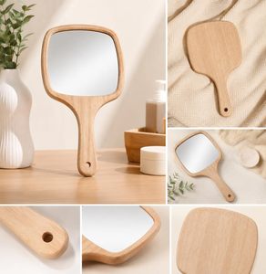 Wooden Hand <b>Mirror</b> Handheld Makeup <b>Mirror</b> Rectangular Shape | Rustic Wooden Frame <b>Vanity</b> <b>Mirror</b> for <b>Dressing</b> <b>Table</b> Home Decor - Product Image 2
