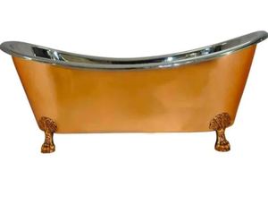 Bañera independiente de cobre con patas de gato, ovalada, metálica, con acabado martillado, moderna para baño - Product Image 4
