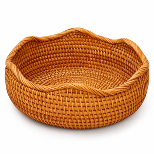 Panier en rotin naturel tissé à la main personnalisable, bord festonné, pour cuisine, boulangerie, pain, fruits, rangement multifonctionnel sur table, 6-10L - Product Image 4
