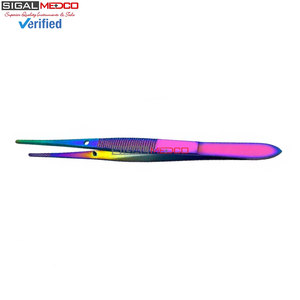 Pinces ophtalmiques chirurgicales multicolores en titane, 4 pouces, à lame dentelée droite, en acier inoxydable allemand de qualité supérieure - Product Image 4