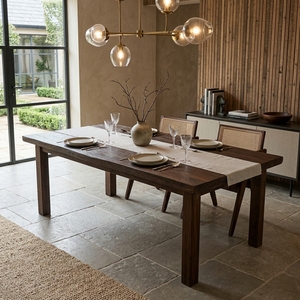 Table à manger rectangulaire en teck massif, finition brun noyer foncé, mobilier de cuisine moderne minimaliste, grand ensemble de table de cuisine - Product Image 3