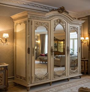 Armoire en bois massif avec panneaux latéraux sculptés et section ouverte, disponible à prix de gros. - Product Image 6
