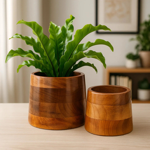 Pot de fleurs en bois de manguier écologique pour plantes d'intérieur, décoration maison et bureau, fait main, prix usine - Product Image 4