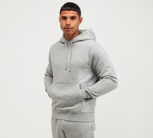 Men's Gray Hooded Tracksuit 100% Cotton Casual Full Length Sweatshirt and Pants Set Solid Color Breathable Autumn Wear - Product Image 3
