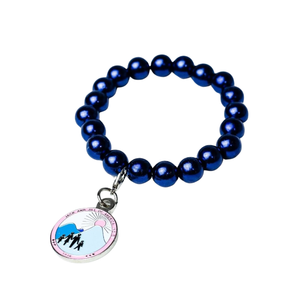 Blue Pearl Beaded <b>Bracelet</b> with Metal Charm <b>Stretch</b> Wrist <b>Bracelet</b> Fashion Jewelry Accessory for Women Everyday Gift Wear - Product Image 1