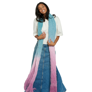 Écharpe longue en tricot ombré pour femme avec franges, dégradé rose-bleu, style décontracté pour l'automne, châle léger en acrylique - Product Image 2