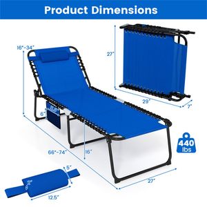 Sdraio da Patio Extra Large Blu Navy da 27 Pollici con Schienale Regolabile in Ferro a 4 Posizioni, Sedia Pieghevole per Prendere il Sole per Uso Esterno - Product Image 5