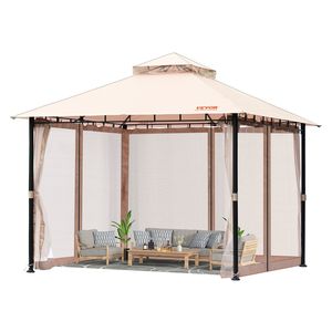 Gazebo da Giardino 3x3 Metri per 6-8 Persone, Struttura in Metallo, Telo in Poliestere 180G Rivestito in PU, Tettoia per Esterni con Zanzariera - Product Image 1