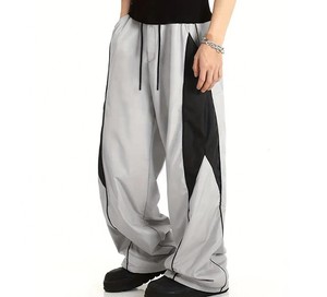 Pantalon Harem Homme Gris et Noir à Blocs de Couleurs, Taille Élastique avec Cordon de Serrage, Style Hip Hop, Léger et Respirant, Joggers Streetwear - Product Image 1