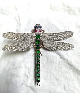 Broche de Libélula de Oro de 14 Quilates, Plata 925 Chapada en Oro, con Esmeralda, Diamante, Zafiro, Rubí, Broche de Plata 925 con Moissanita y Diamantes - Product Image 1