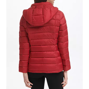 Chaqueta Acolchada con Capucha Roja para Mujer, Rellena de Plumón, Cortavientos, con Cierre de Cremallera, Abrigo Casual de Invierno, Largo Regular, Color Sólido, Unisex - Product Image 4