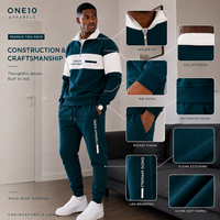 Ensemble de survêtement unisexe décontracté avec logo personnalisé, fournisseur OEM, 2-en-1, blocs de couleur, demi-zip, grande taille, streetwear d'hiver, sweat-shirt et pantalon de jogging
