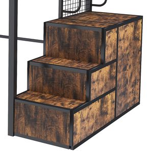 เตียงแบบลอฟท์สีดำเต็มเตียงโลหะหนักชาร์จ USB ลิ้นชักซ่อนบันไดชั้นเก็บของเตียงหอพักไฟฟ้า - Product Image 3