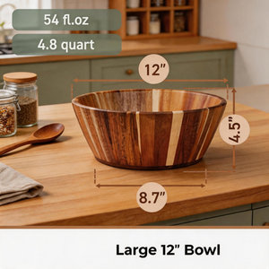 Recipiente Radial de Madera Multicolor para Ensaladas – Tazón de Madera Rayado Hecho a Mano para Comer y Entretener - Product Image 2