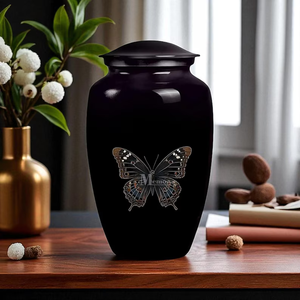 Black Metal Cremation Urn Round <b>Memorial</b> <b>Keepsake</b> Casket Custom Printed Decorative Funeral Supply - Product Image 2