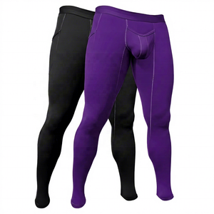 Leggings de compression intégrale pour homme, couleur unie avec logo, taille élastique sur la jambe droite, matière Spandex Polyester 180g - Product Image 2