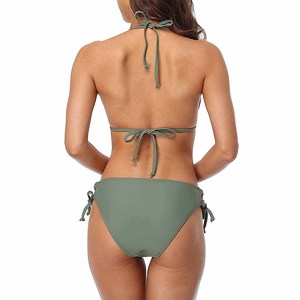 Ensemble de bikini respirant vert uni avec haut ajouré et bas à nouer sur les côtés, maillot de bain en tissu extensible pour femme - Product Image 2