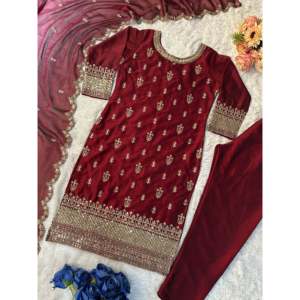 Conjunto de traje de fiesta para mujer de diseñador Top y pantalón con Dupatta elegante - Product Image 2