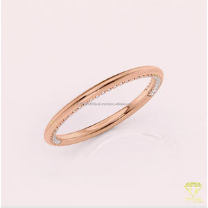 Minimalist Curved Moissanite Diamond Wedding Band Rose Gold Stackable <b>Ring</b> Thin Pave Anniversary Band <b>Dainty</b> Bridal <b>Ring</b> - Product Image 2