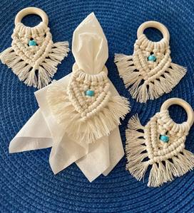 Anneaux de serviette en macramé bohème : coton tissé - Product Image 3